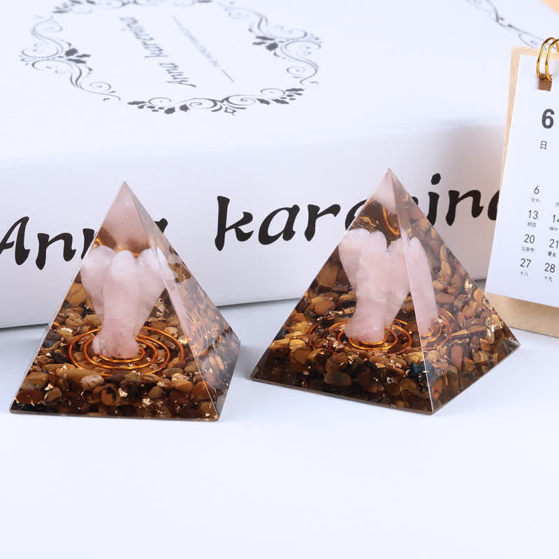 Olivenorma 5cm Piramide di Orgone con Angelo di Cristallo Naturale