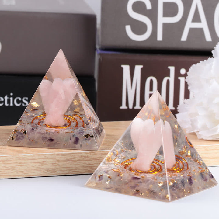 Olivenorma 5cm Piramide di Orgone con Angelo di Cristallo Naturale