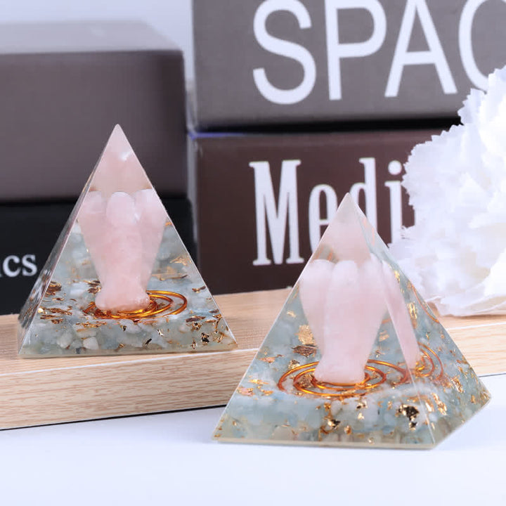 Olivenorma 5cm Piramide di Orgone con Angelo di Cristallo Naturale