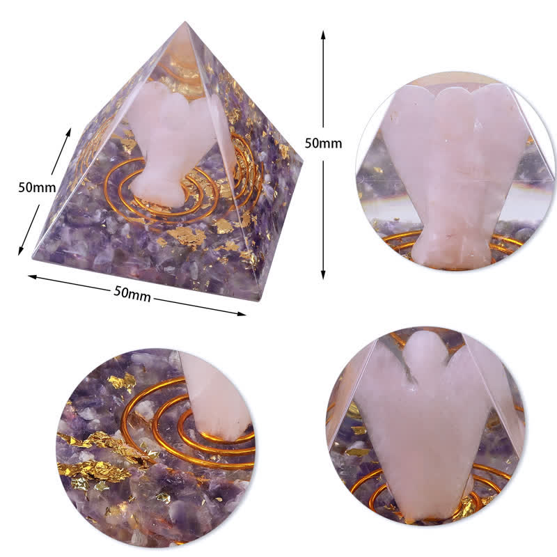 Olivenorma 5cm Piramide di Orgone con Angelo di Cristallo Naturale