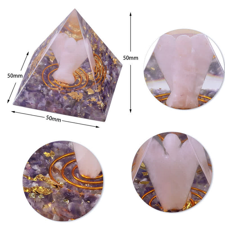 Olivenorma 5cm Piramide di Orgone con Angelo di Cristallo Naturale