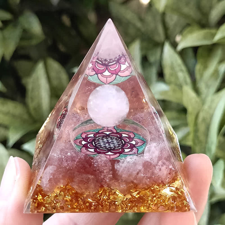 Olivenorma 5m Quarzo Rosa Quarzo Fragola Piramide Orgonica