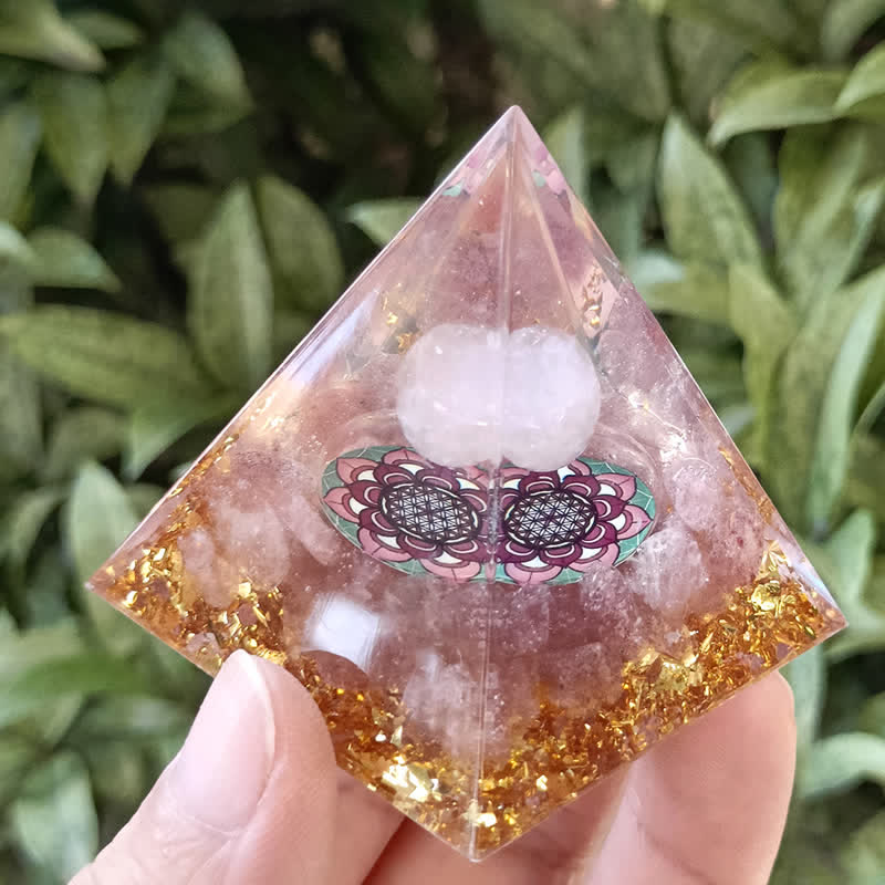 Olivenorma 5m Quarzo Rosa Quarzo Fragola Piramide Orgonica
