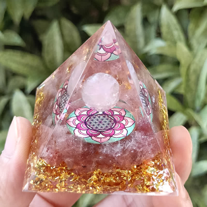Olivenorma 5m Quarzo Rosa Quarzo Fragola Piramide Orgonica