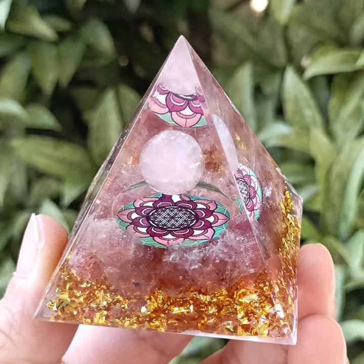 Olivenorma 5m Quarzo Rosa Quarzo Fragola Piramide Orgonica