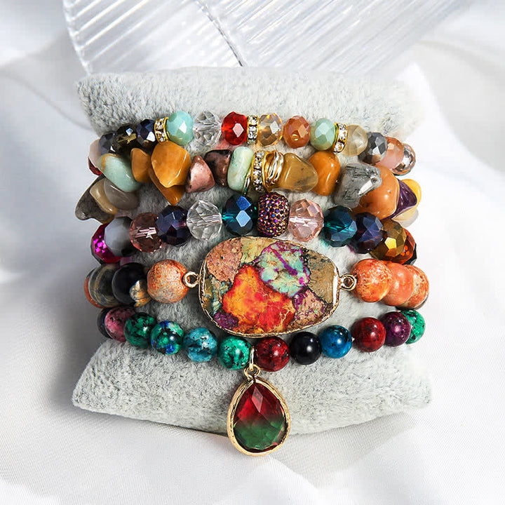 Olivenorma Set di bracciali con perline a 5 strati in cristallo naturale 