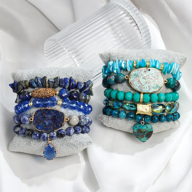 Olivenorma Set di bracciali con perline a 5 strati in cristallo naturale 