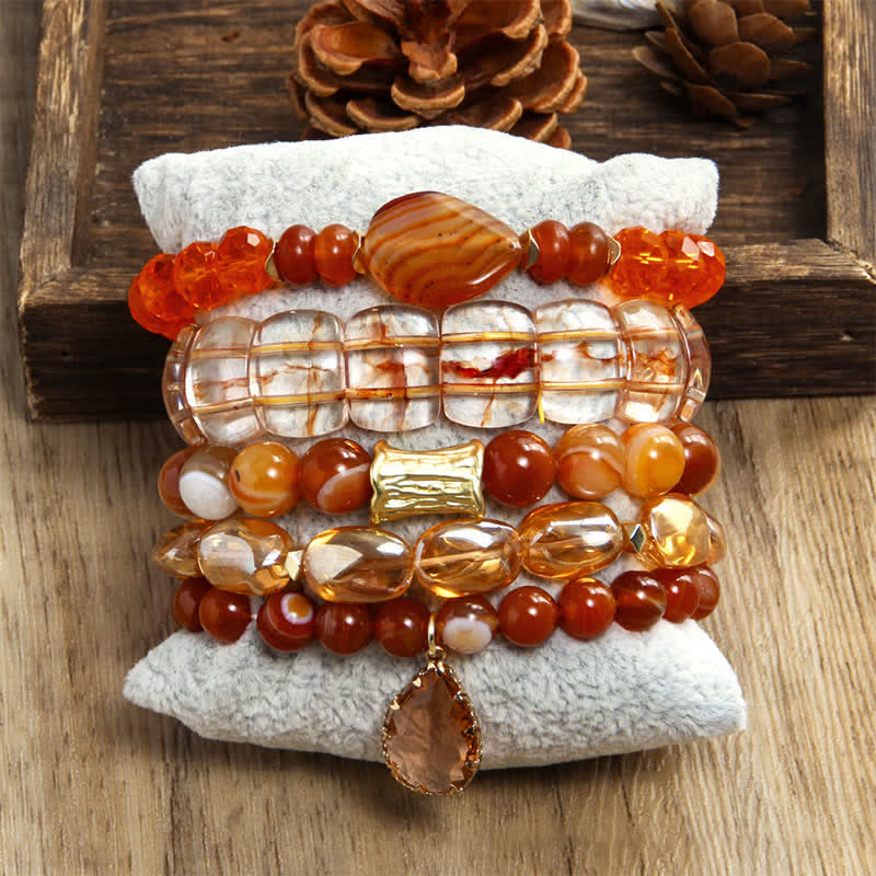 Olivenorma - Set di bracciali con pendenti a goccia d'acqua con perline a 5 strati 