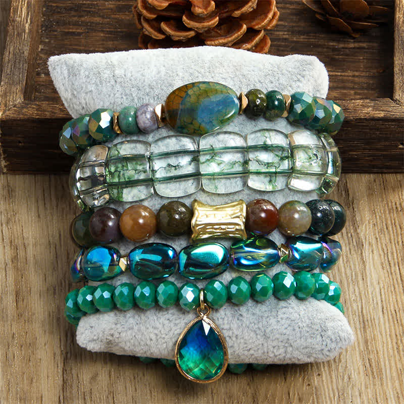 Olivenorma - Set di bracciali con pendenti a goccia d'acqua con perline a 5 strati 