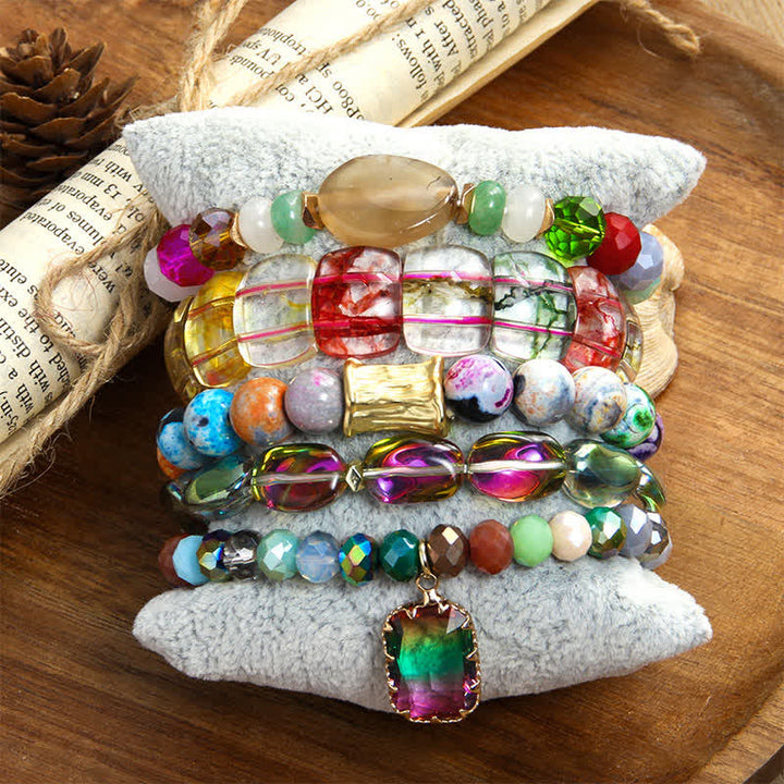 Olivenorma - Set di bracciali con pendenti a goccia d'acqua con perline a 5 strati 