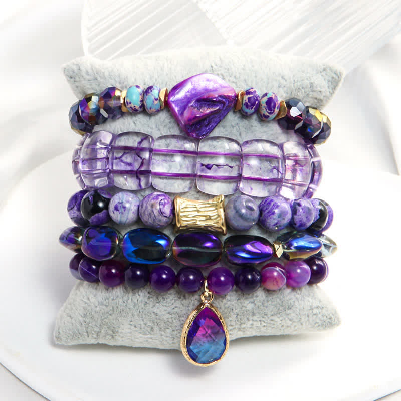 Olivenorma - Set di bracciali con pendenti a goccia d'acqua con perline a 5 strati 