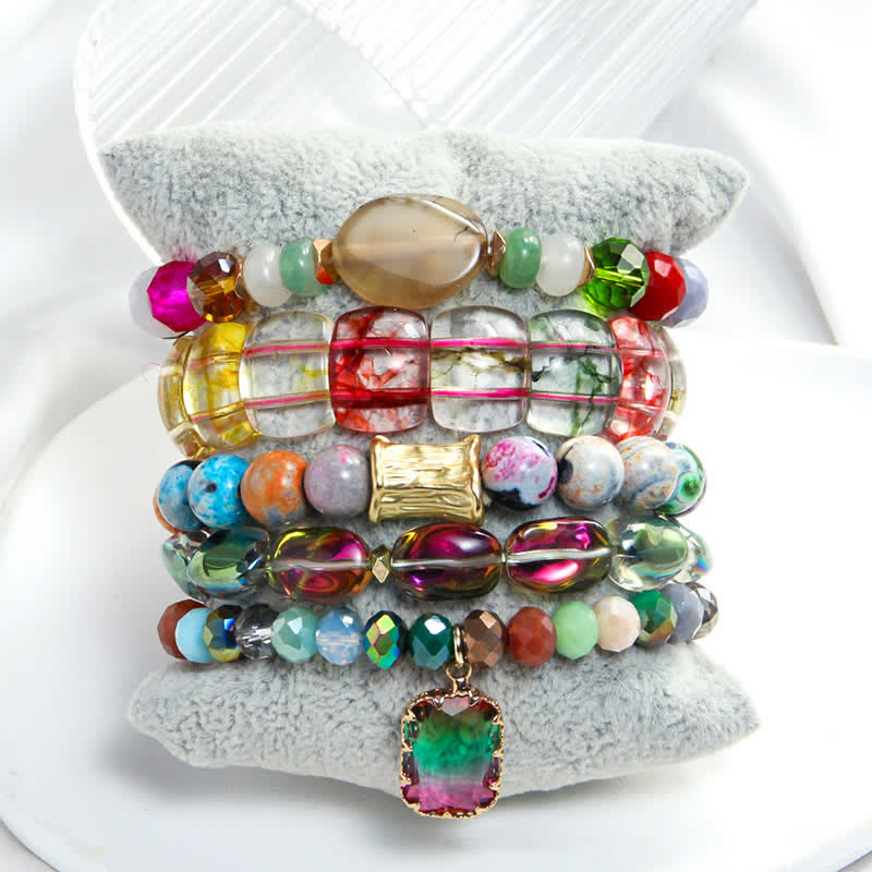 Olivenorma - Set di bracciali con pendenti a goccia d'acqua con perline a 5 strati 