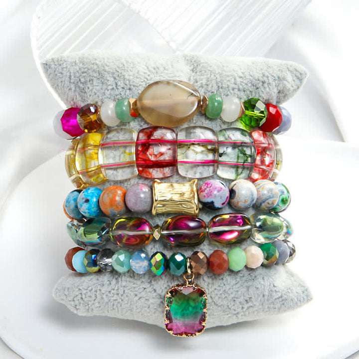 Olivenorma - Set di bracciali con pendenti a goccia d'acqua con perline a 5 strati 