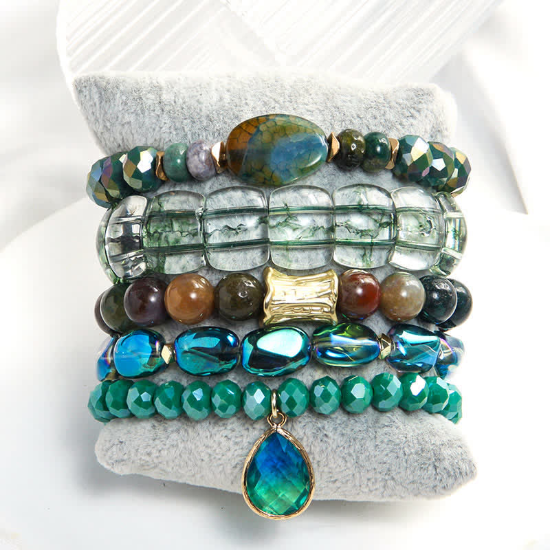 Olivenorma - Set di bracciali con pendenti a goccia d'acqua con perline a 5 strati 