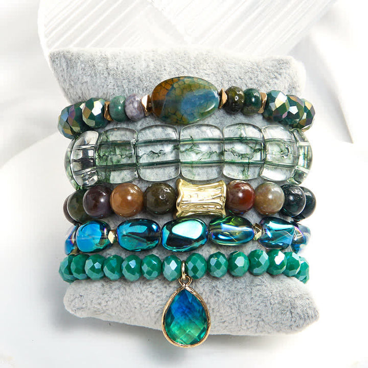 Olivenorma - Set di bracciali con pendenti a goccia d'acqua con perline a 5 strati 