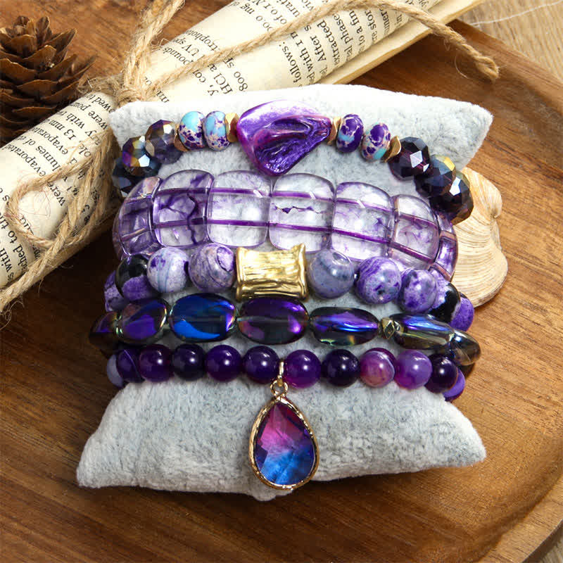 Olivenorma - Set di bracciali con pendenti a goccia d'acqua con perline a 5 strati 