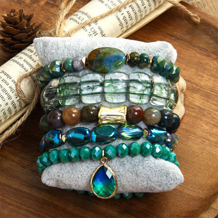 Olivenorma - Set di bracciali con pendenti a goccia d'acqua con perline a 5 strati 