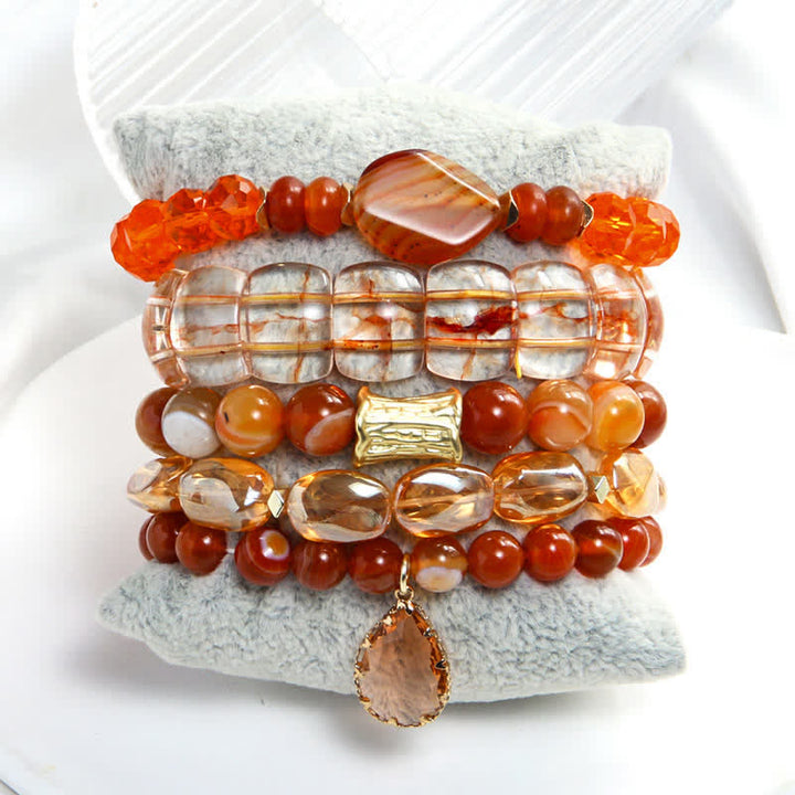 Olivenorma - Set di bracciali con pendenti a goccia d'acqua con perline a 5 strati 