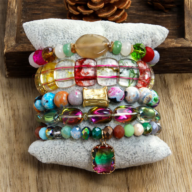 Olivenorma - Set di bracciali con pendenti a goccia d'acqua con perline a 5 strati 