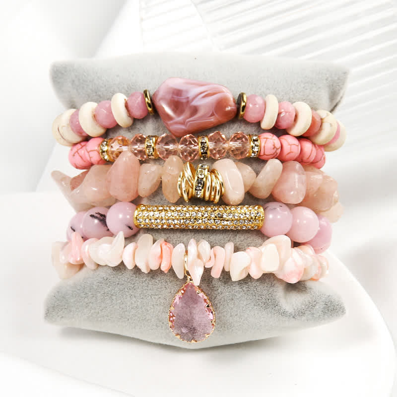 Olivenorma - Set di bracciali con accessori in metallo e perline di cristallo a 5 strati 