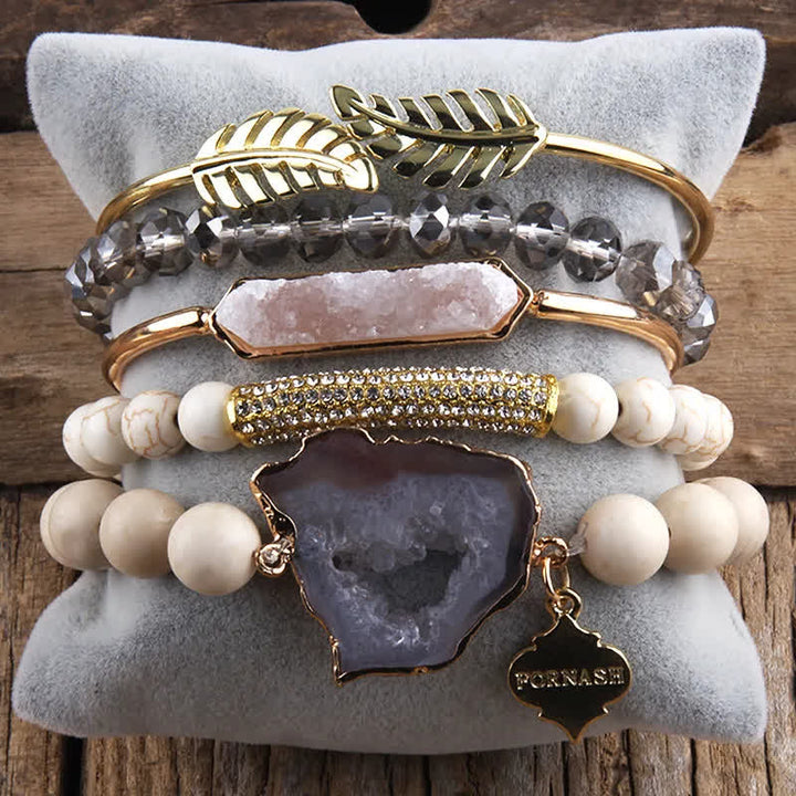 Olivenorma - Set di bracciali con accessori in metallo e perline di cristallo a 5 strati 