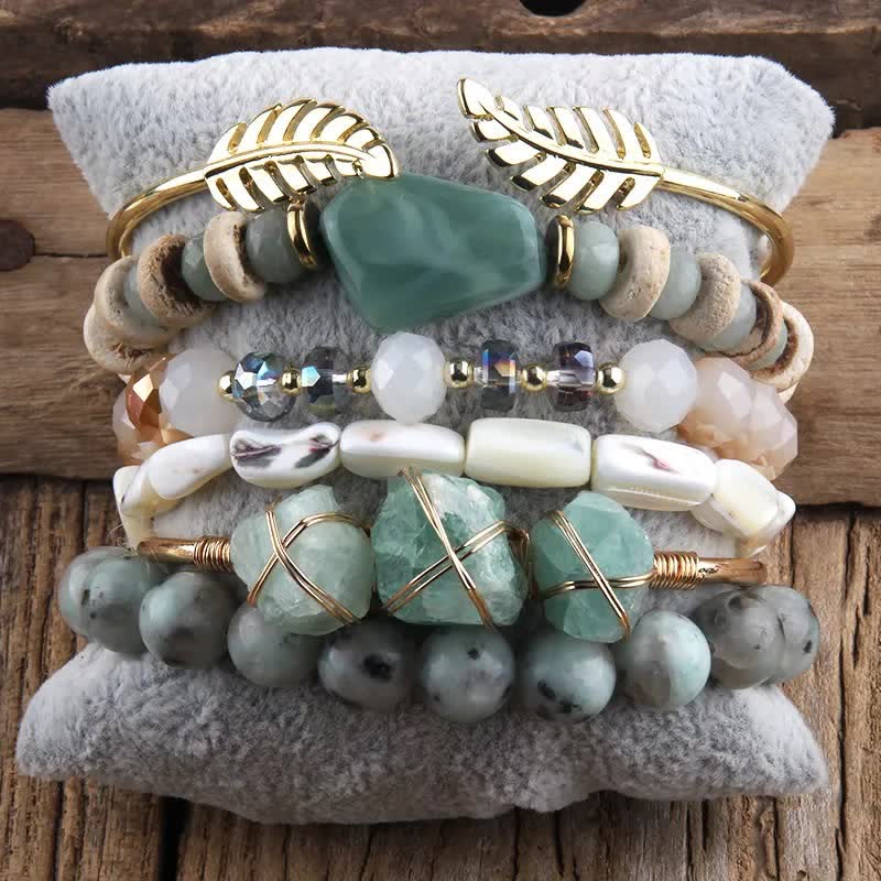 Olivenorma - Set di bracciali con accessori in metallo e perline di cristallo a 5 strati 