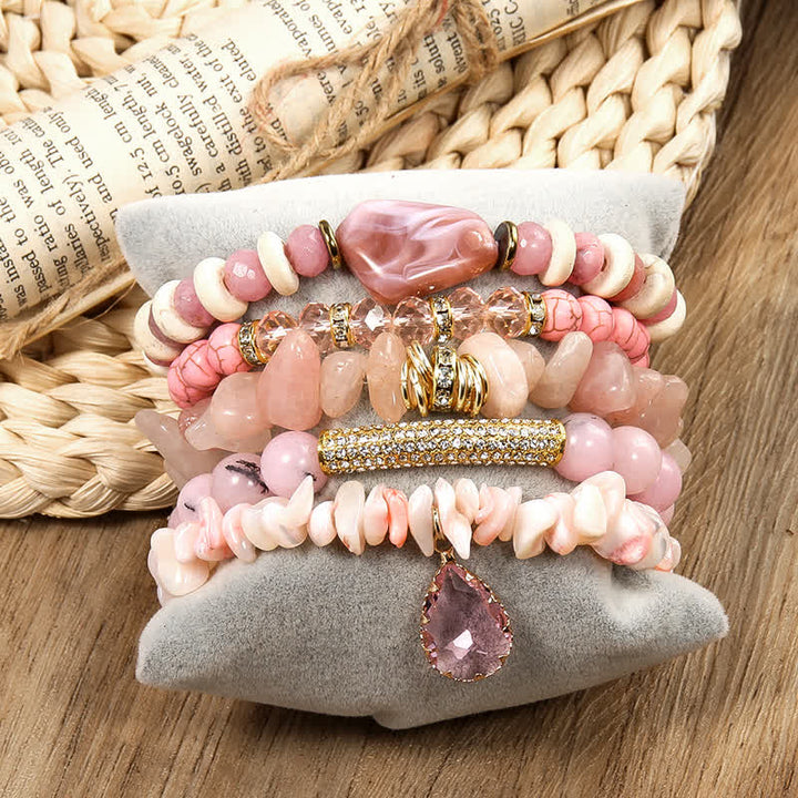 Olivenorma - Set di bracciali con accessori in metallo e perline di cristallo a 5 strati 