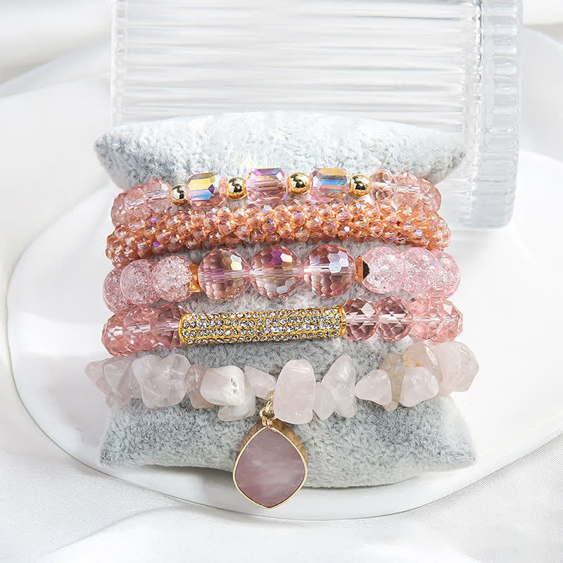 Olivenorma Set di braccialetti con perline a 5 strati con ciondolo in perla d'acqua dolce 