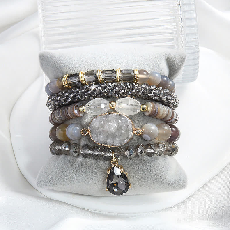 Olivenorma Set di braccialetti con perline a 5 strati con ciondolo in perla d'acqua dolce 