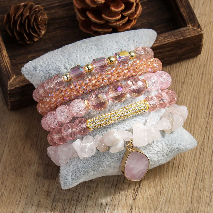 Olivenorma Set di braccialetti con perline a 5 strati con ciondolo in perla d'acqua dolce 