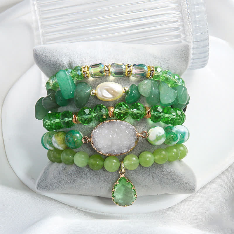 Olivenorma Set di braccialetti con perline a 5 strati con ciondolo in perla d'acqua dolce 