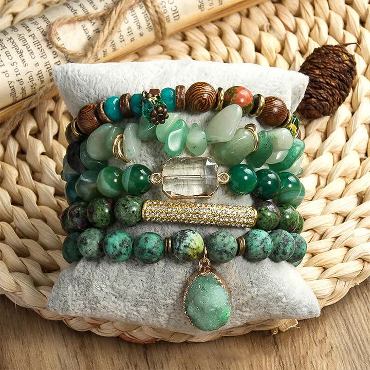 Olivenorma ciondolo malocchio set di braccialetti di perline a 5 strati 