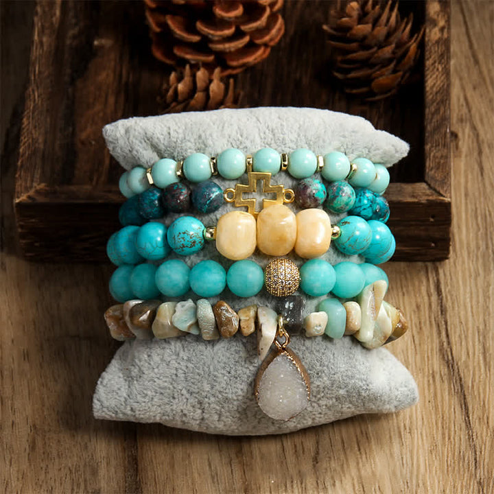 Olivenorma ciondolo malocchio set di braccialetti di perline a 5 strati 