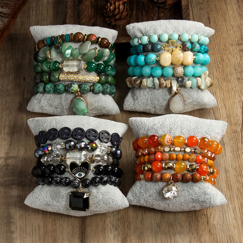 Olivenorma ciondolo malocchio set di braccialetti di perline a 5 strati 