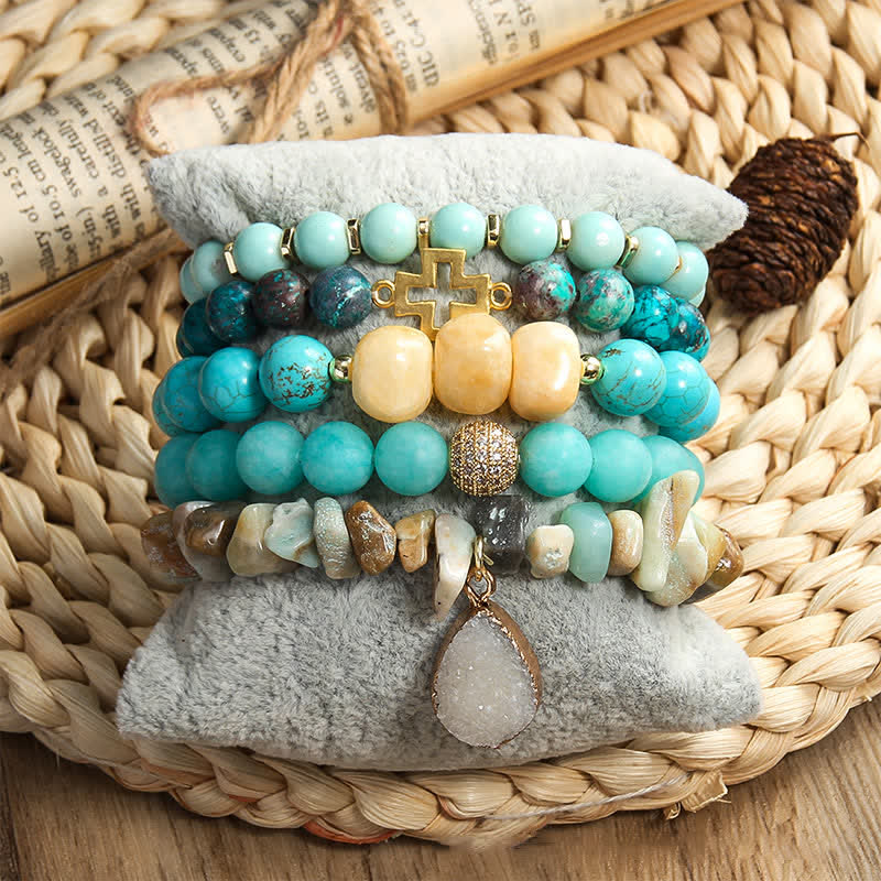 Olivenorma ciondolo malocchio set di braccialetti di perline a 5 strati 