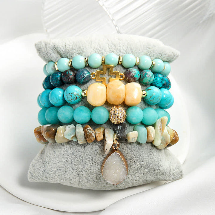 Olivenorma ciondolo malocchio set di braccialetti di perline a 5 strati 