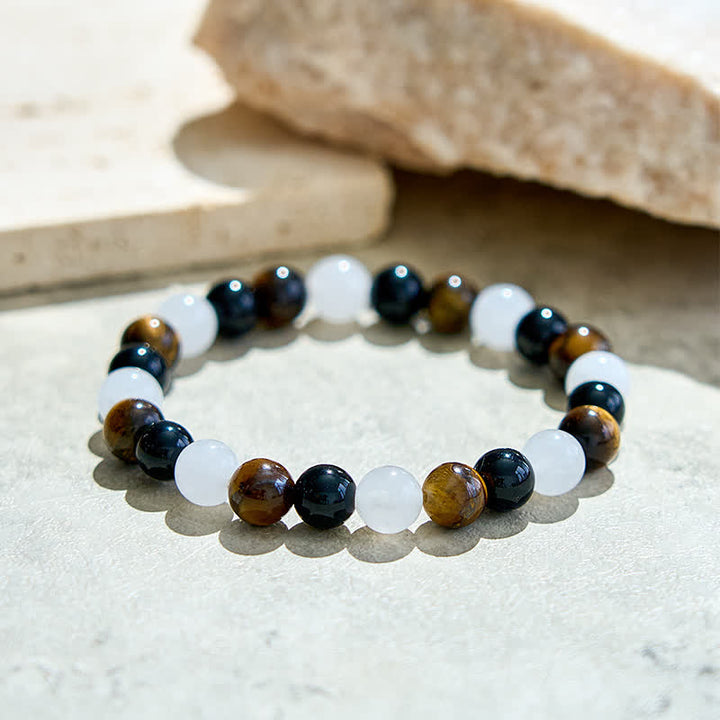Bracciale Olivenorma con perline di cristallo trasparente in ossidiana e occhio di tigre