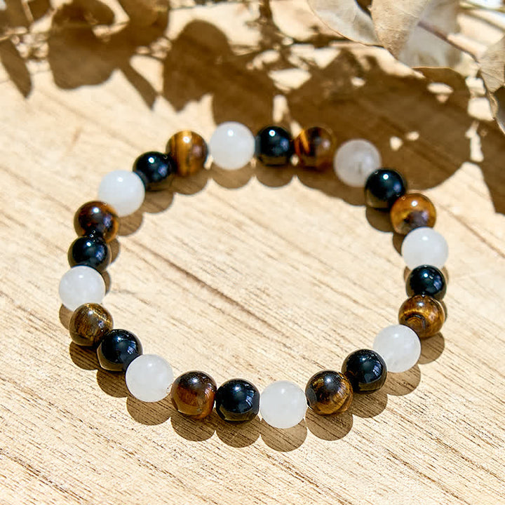 Bracciale Olivenorma con perline di cristallo trasparente in ossidiana e occhio di tigre