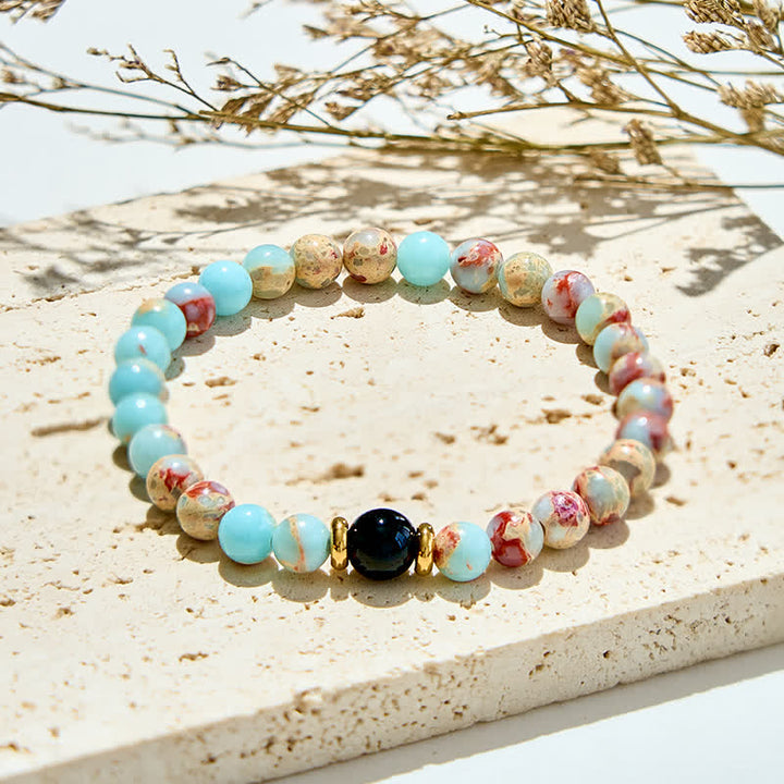 Bracciale Olivenorma in perle di ossidiana agalmatolite naturale