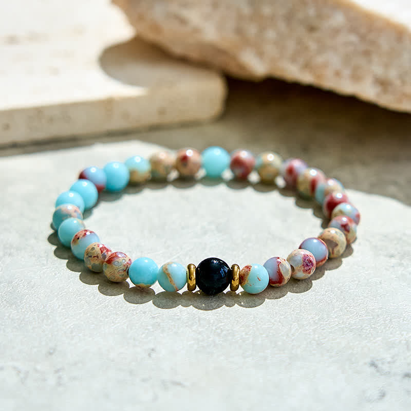 Bracciale Olivenorma in perle di ossidiana agalmatolite naturale