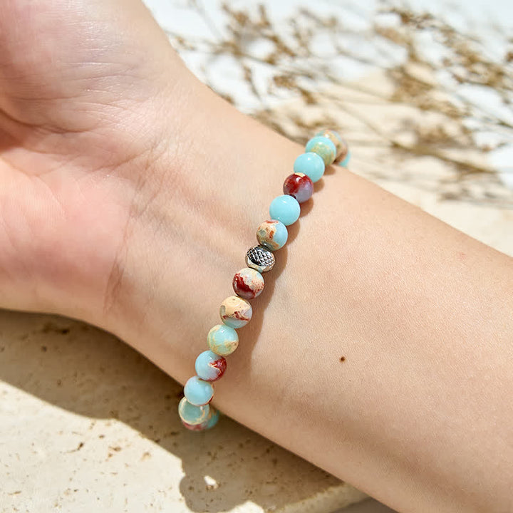 Bracciale Olivenorma in perle di quarzo fragola di agalmatolite naturale 