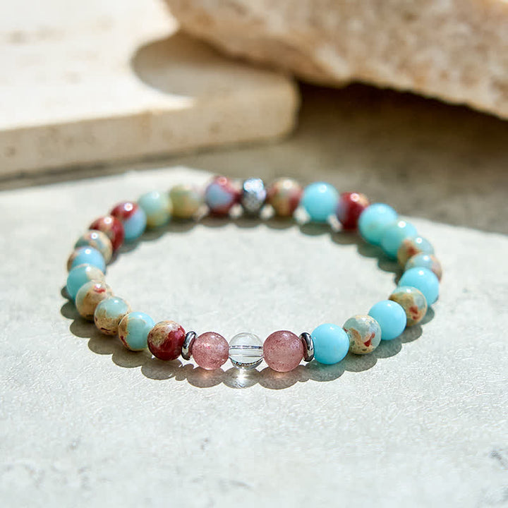 Bracciale Olivenorma in perle di quarzo fragola di agalmatolite naturale 