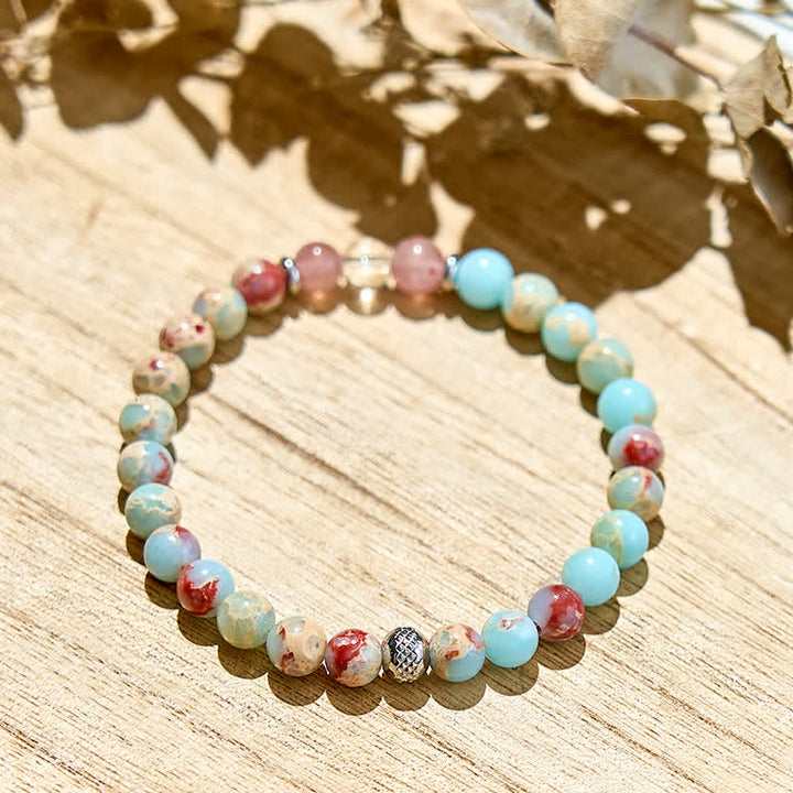 Bracciale Olivenorma in perle di quarzo fragola di agalmatolite naturale 