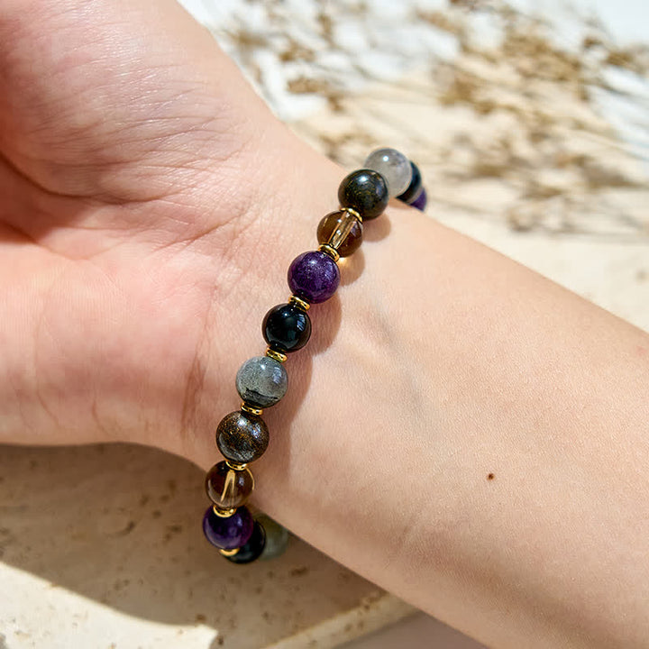 Bracciale Olivenorma con perline di ametista naturale e onice nero