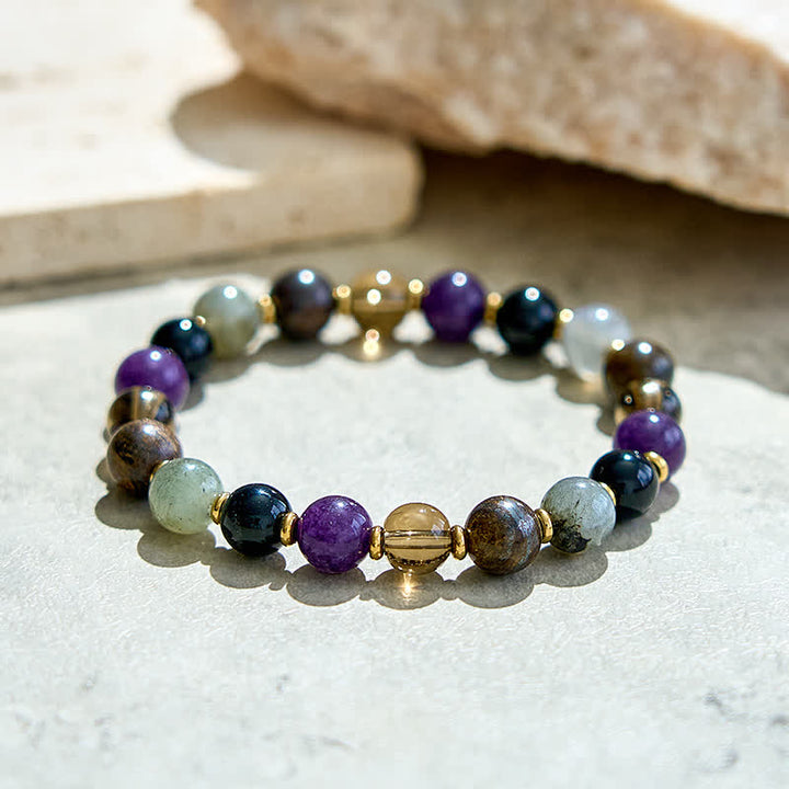 Bracciale Olivenorma con perline di ametista naturale e onice nero
