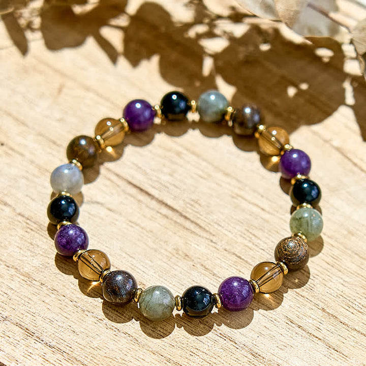 Bracciale Olivenorma con perline di ametista naturale e onice nero