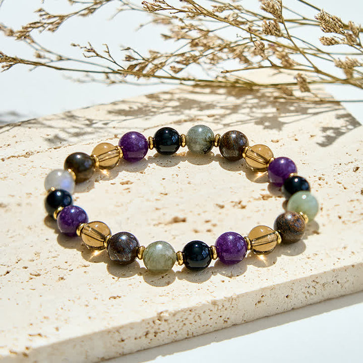 Bracciale Olivenorma con perline di ametista naturale e onice nero