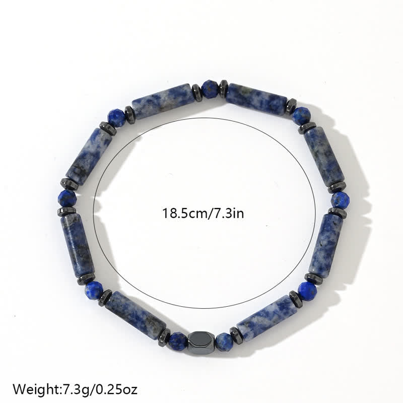 Bracciale Olivenorma con perline di sodalite blu e strisce di ematite naturale 