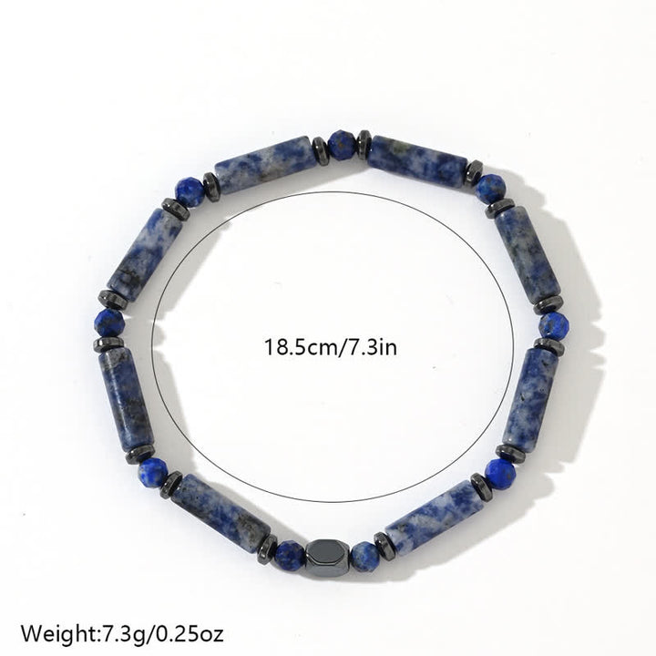 Bracciale Olivenorma con perline di sodalite blu e strisce di ematite naturale 
