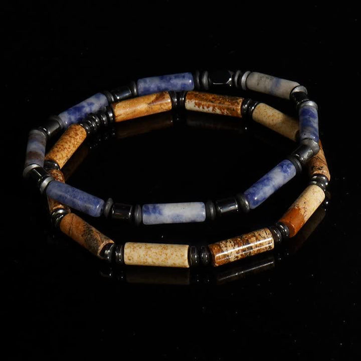 Set di bracciali Olivenorma Strip Picture Jasper e Blue Spot Jasper